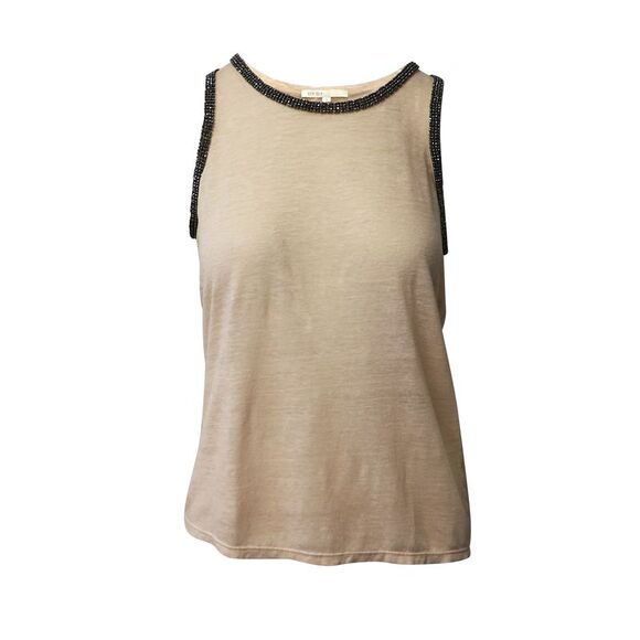 Maje Tank Top Jewel Neckline in Beige Linen
